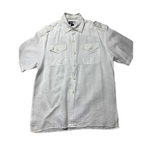 Noiz Mens L White 100% Linen Short Sleeve Button Down Dress Shirt